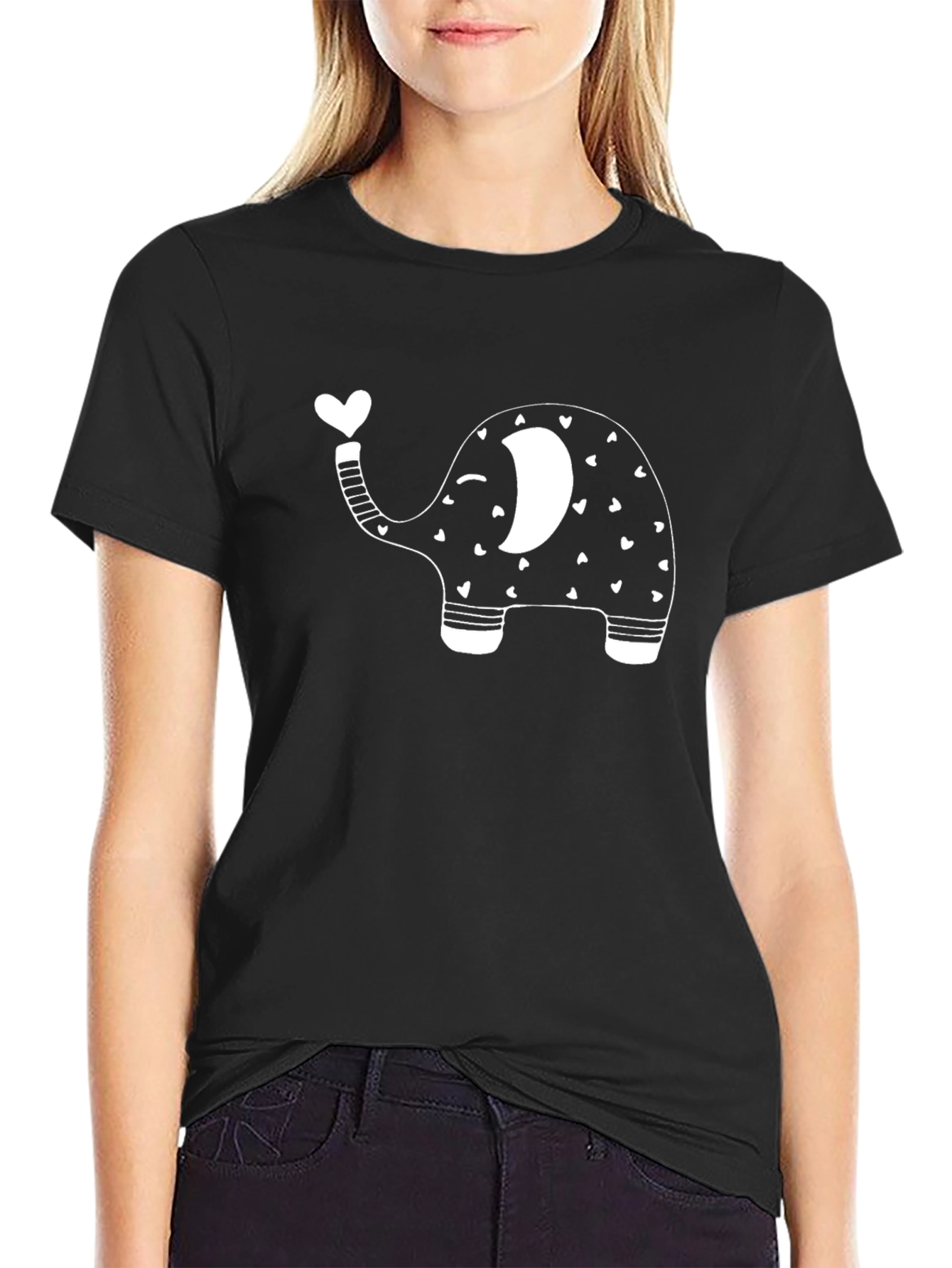 Cute Elephant Heart T-Shirt - Black Cotton Tee