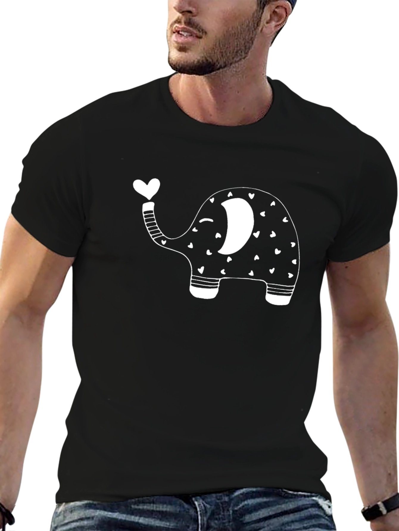 Cute Elephant Heart T-Shirt - Black Cotton Tee