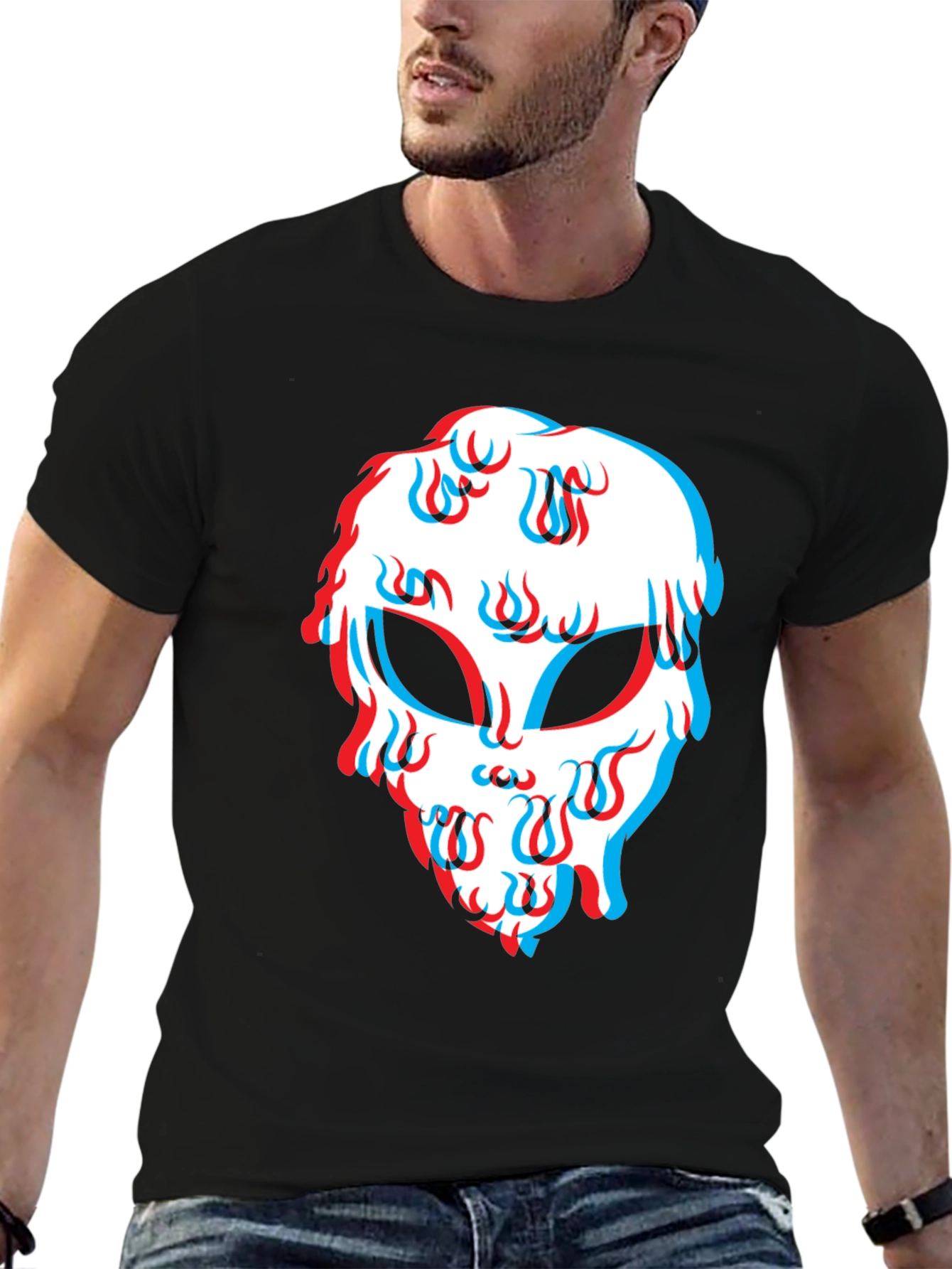 Mens Black Graphic Tee - Alien Head Design