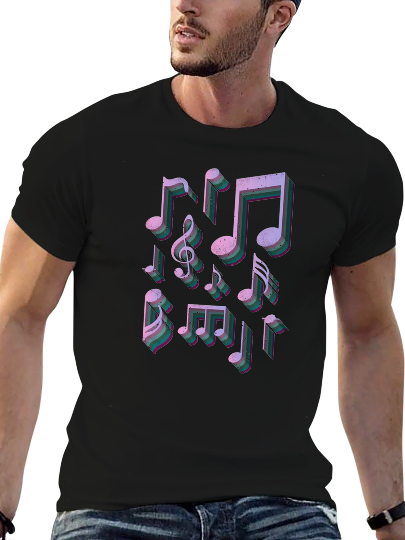 Musical Notes Graphic Tee - Stylish Black T-Shirt