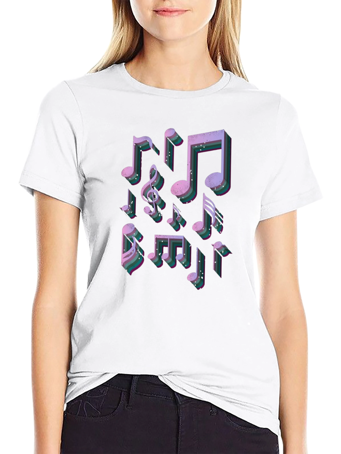 Musical Notes Graphic Tee - Stylish Black T-Shirt