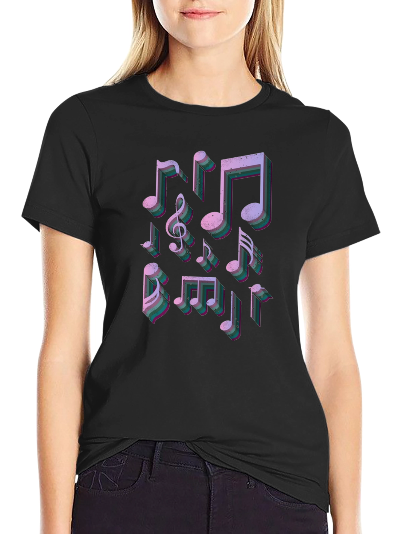 Musical Notes Graphic Tee - Stylish Black T-Shirt