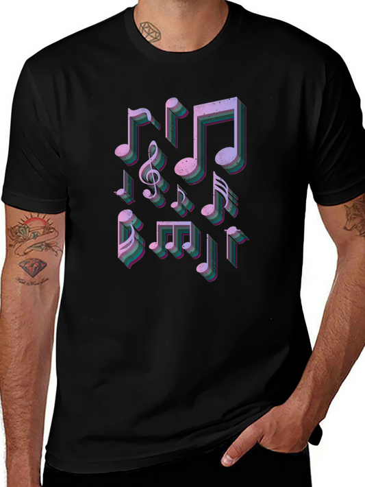 Musical Notes Graphic Tee - Stylish Black T-Shirt
