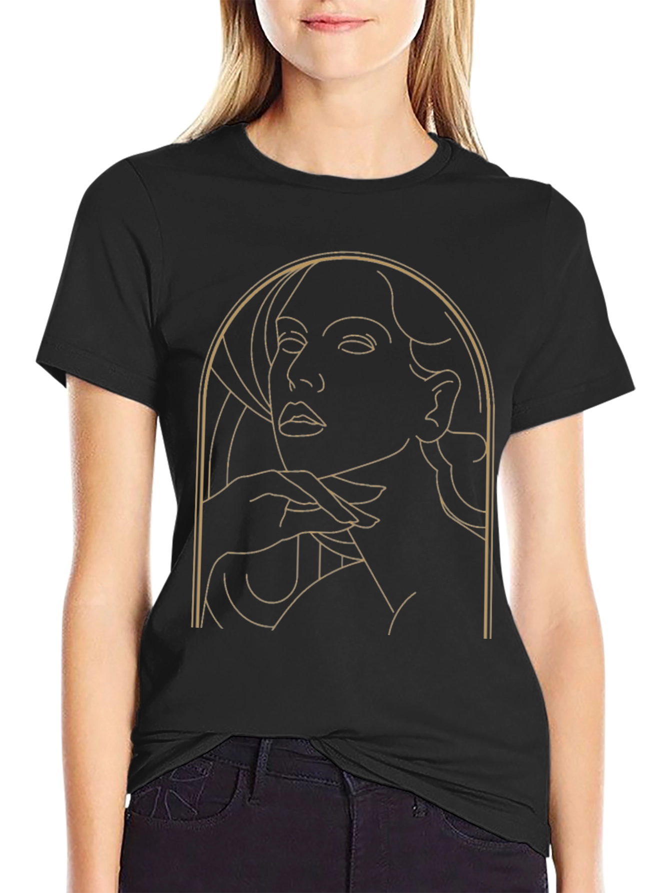 Elegant Woman Graphic T-Shirt - Stylish Line Art Design