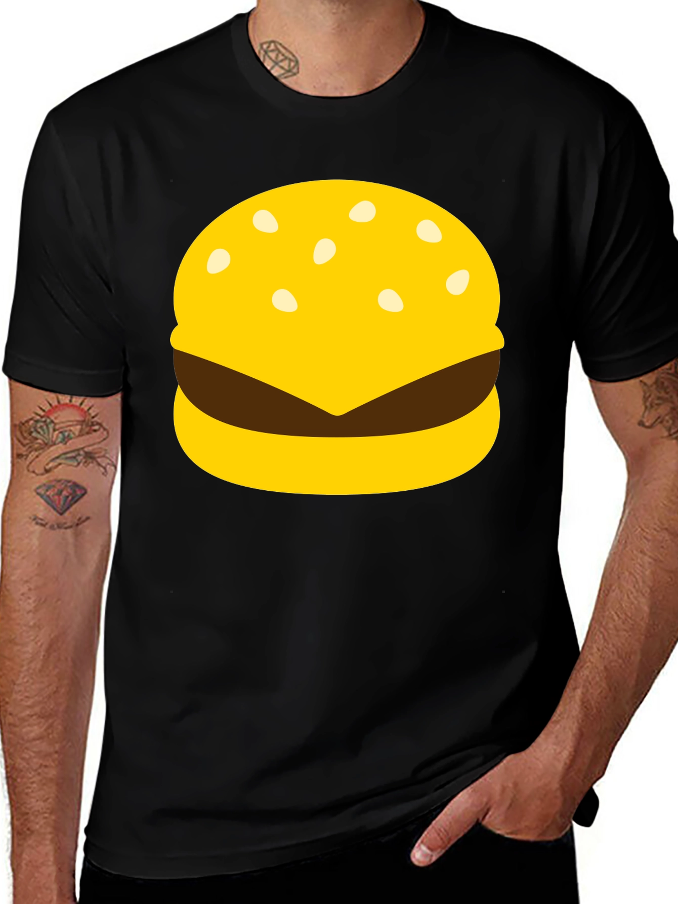 Burger Graphic Tee - Black Crew Neck Casual T-Shirt