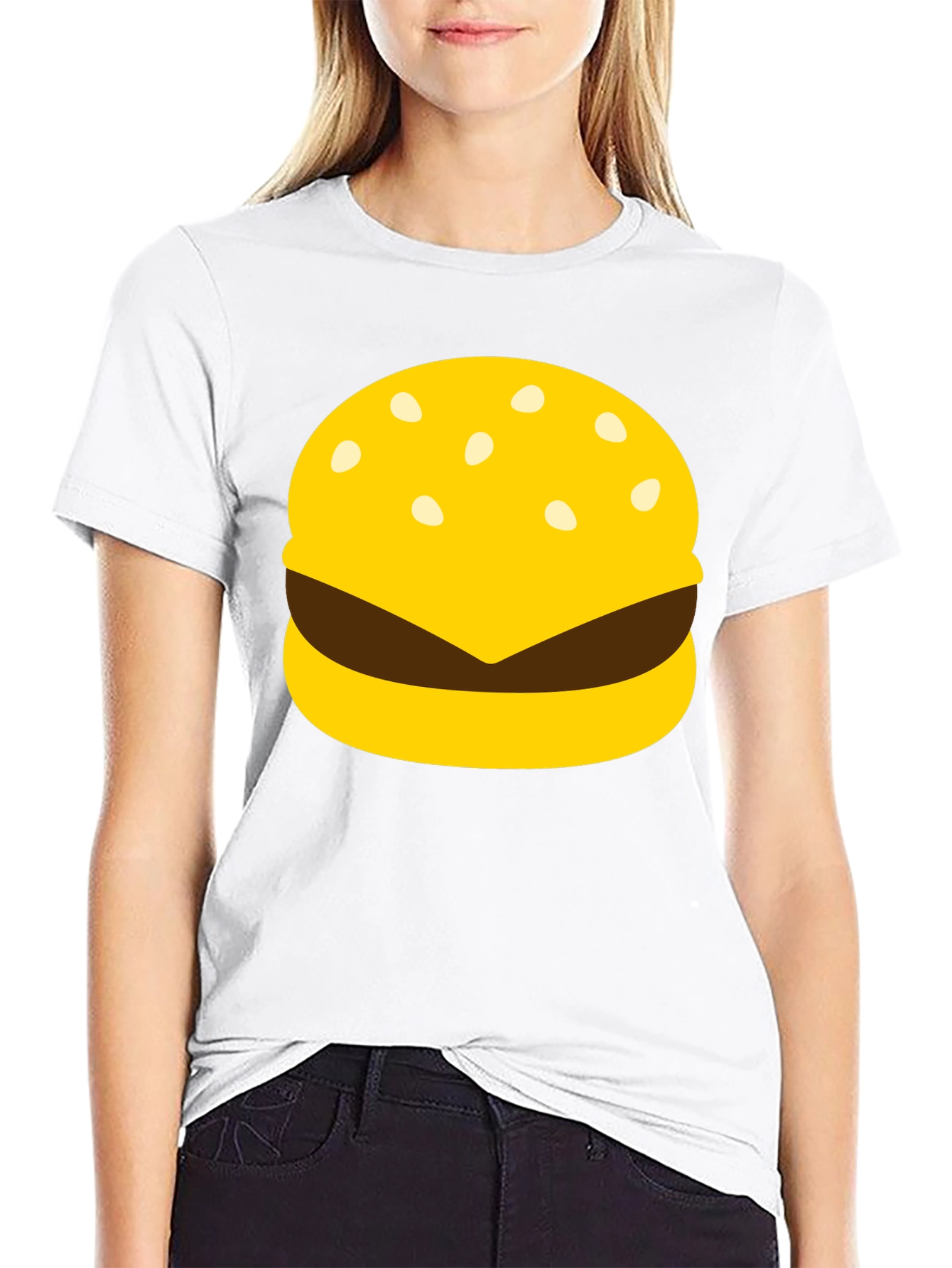 Burger Graphic Tee - Black Crew Neck Casual T-Shirt