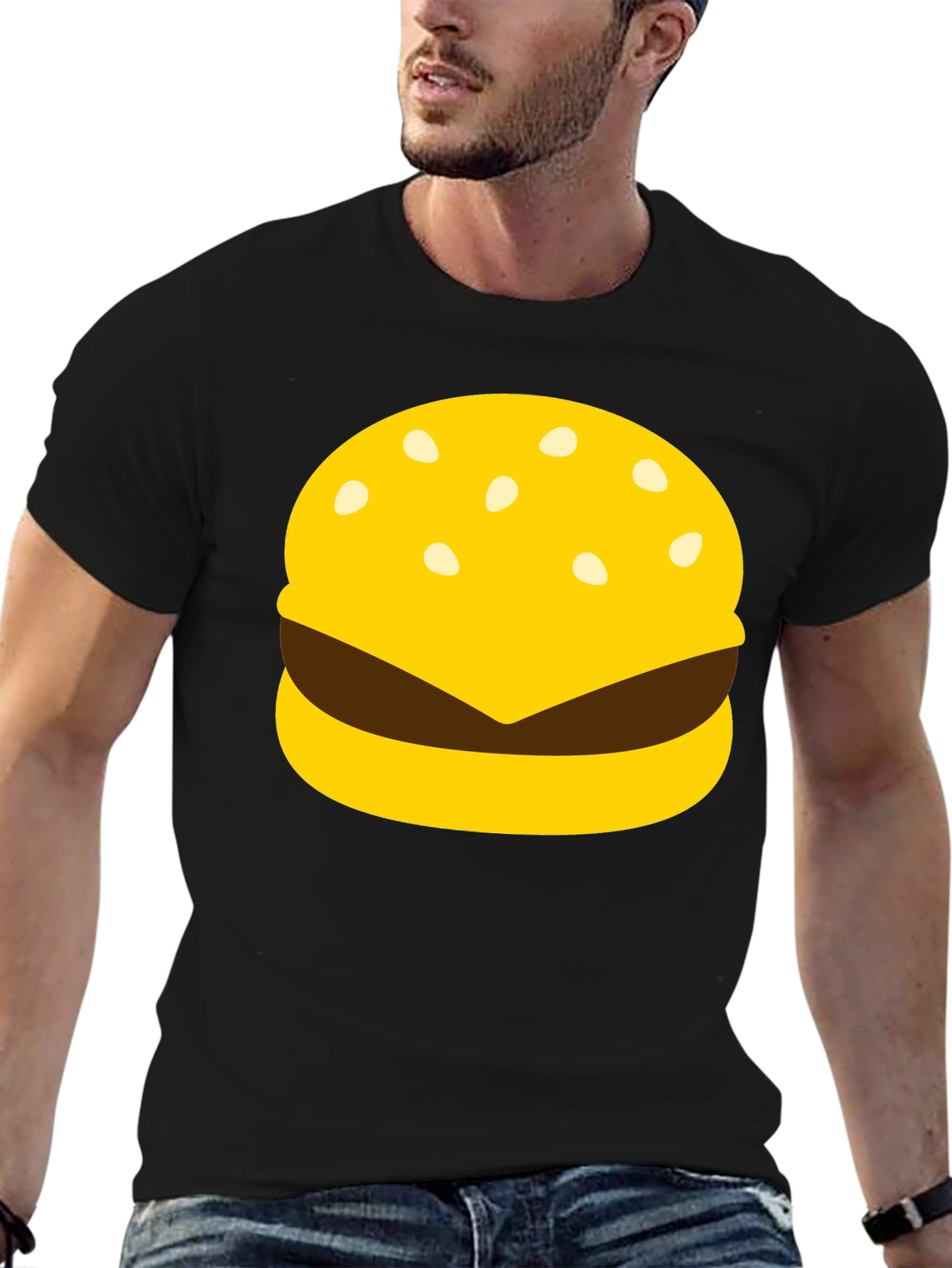 Burger Graphic Tee - Black Crew Neck Casual T-Shirt