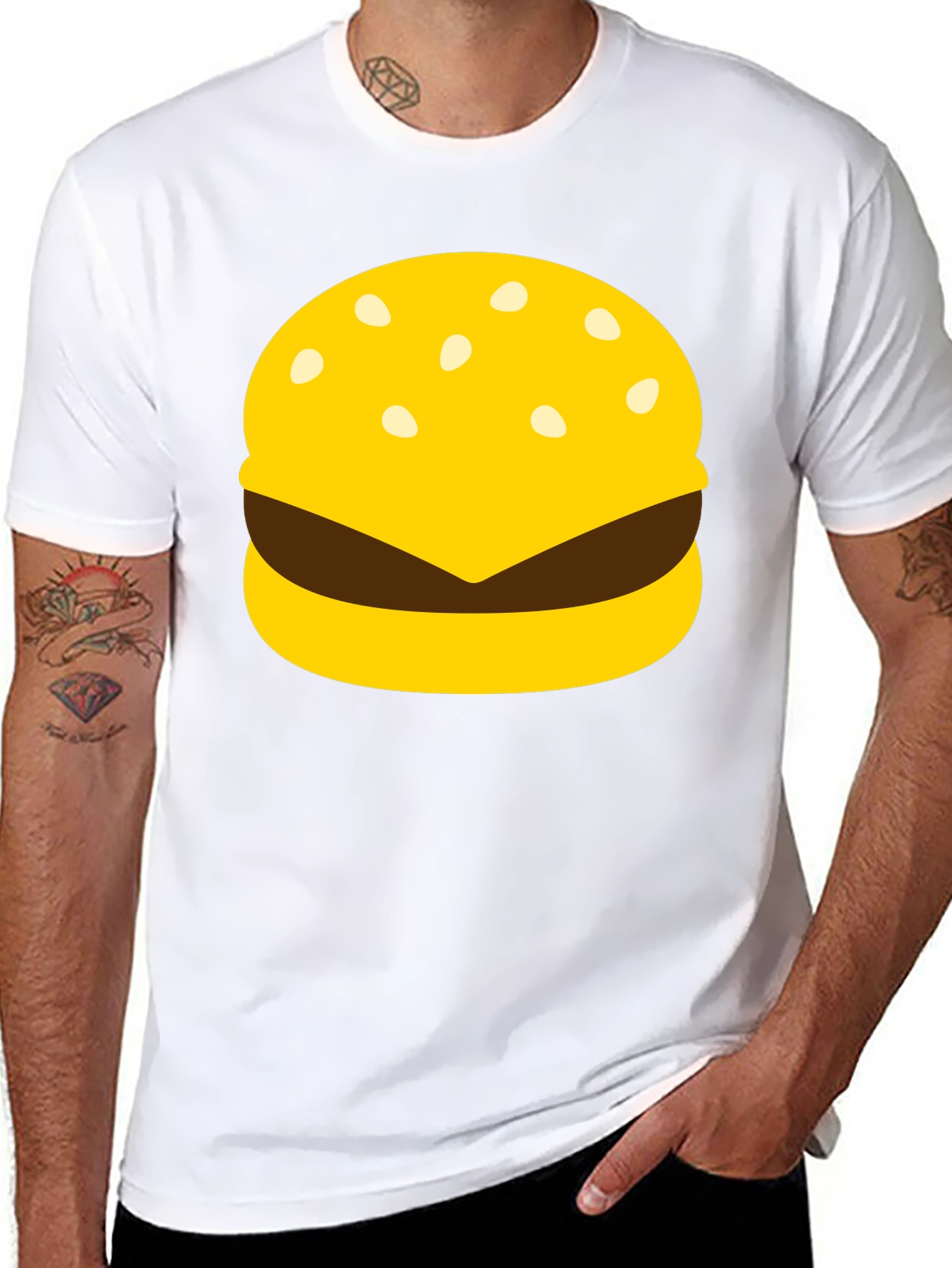 Burger Graphic Tee - Black Crew Neck Casual T-Shirt
