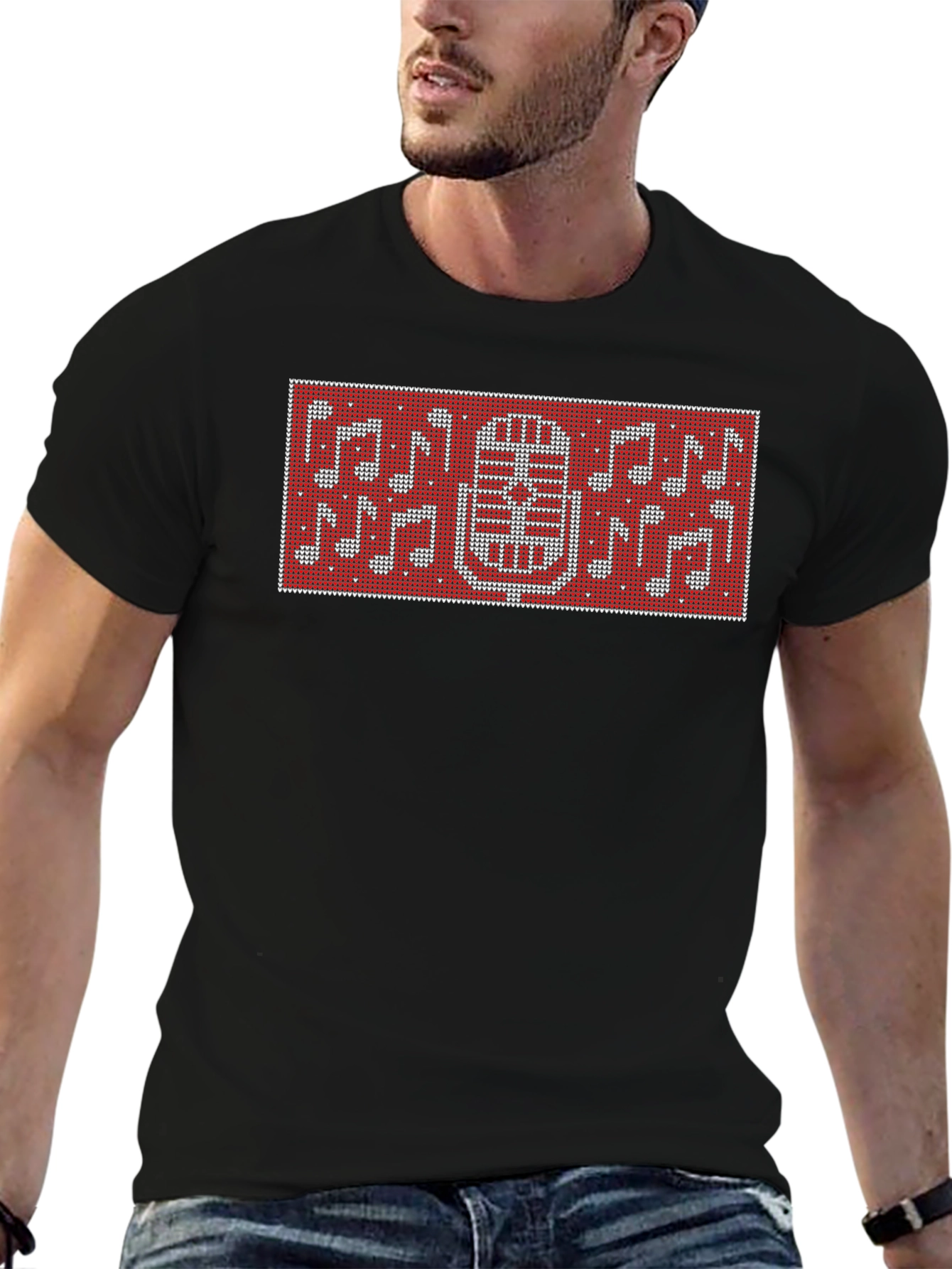 Retro Microphone & Notes Graphic T-Shirt