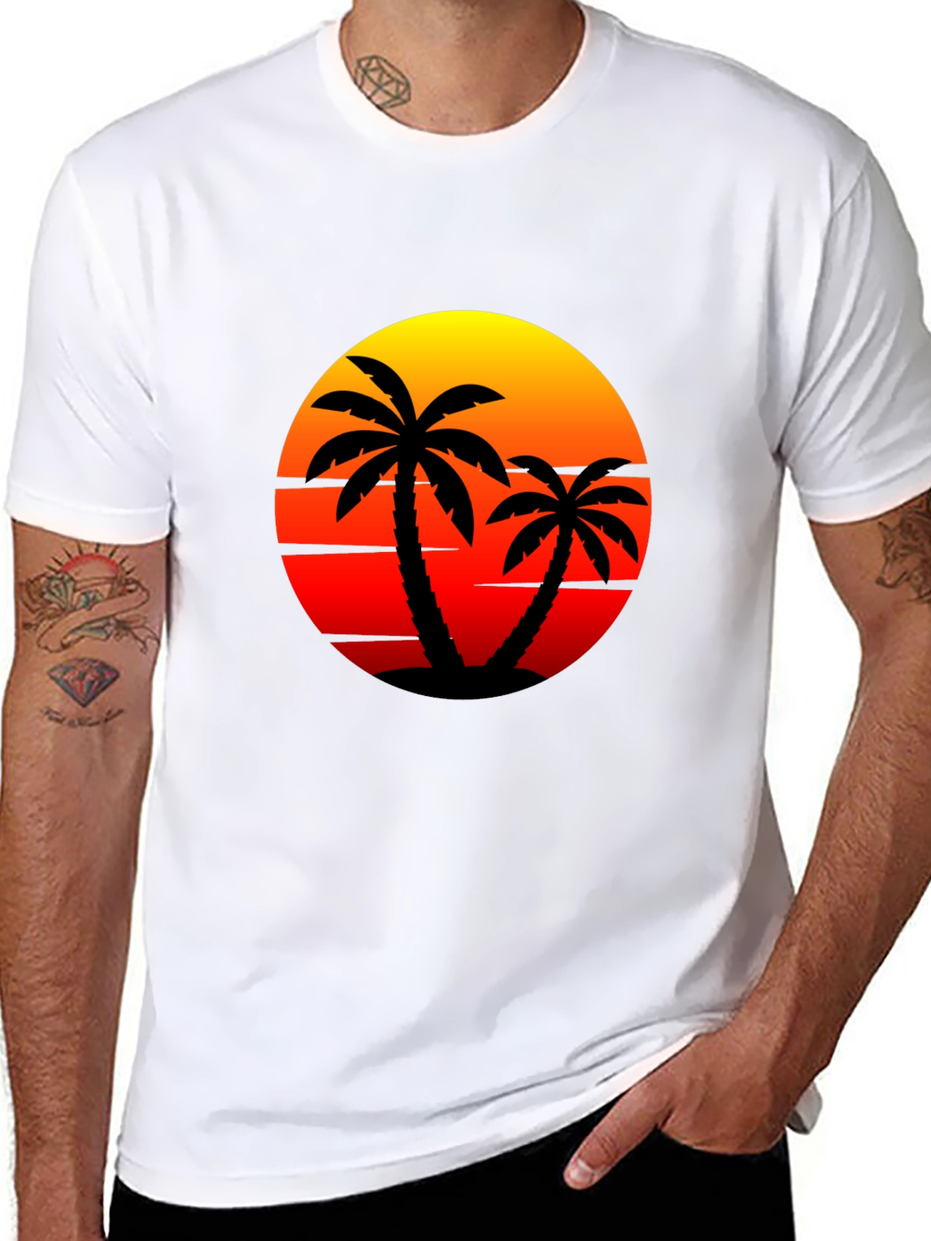 Sunset Palm Tee - Tropical Vibes Black T-Shirt