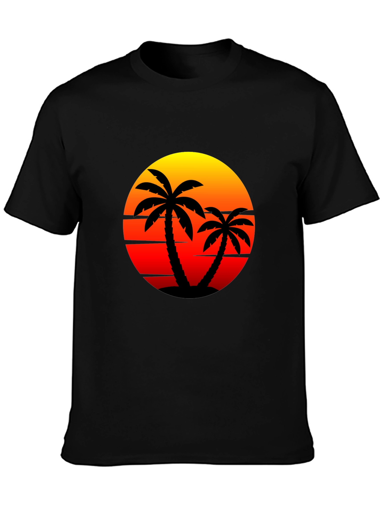 Sunset Palm Tee - Tropical Vibes Black T-Shirt