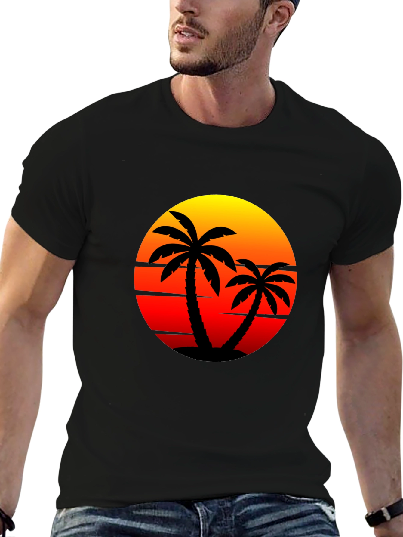 Sunset Palm Tee - Tropical Vibes Black T-Shirt