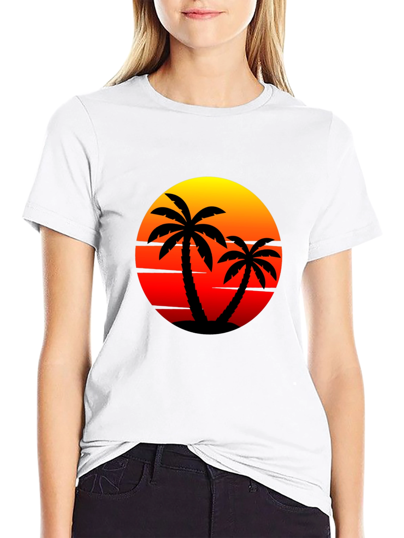 Sunset Palm Tee - Tropical Vibes Black T-Shirt