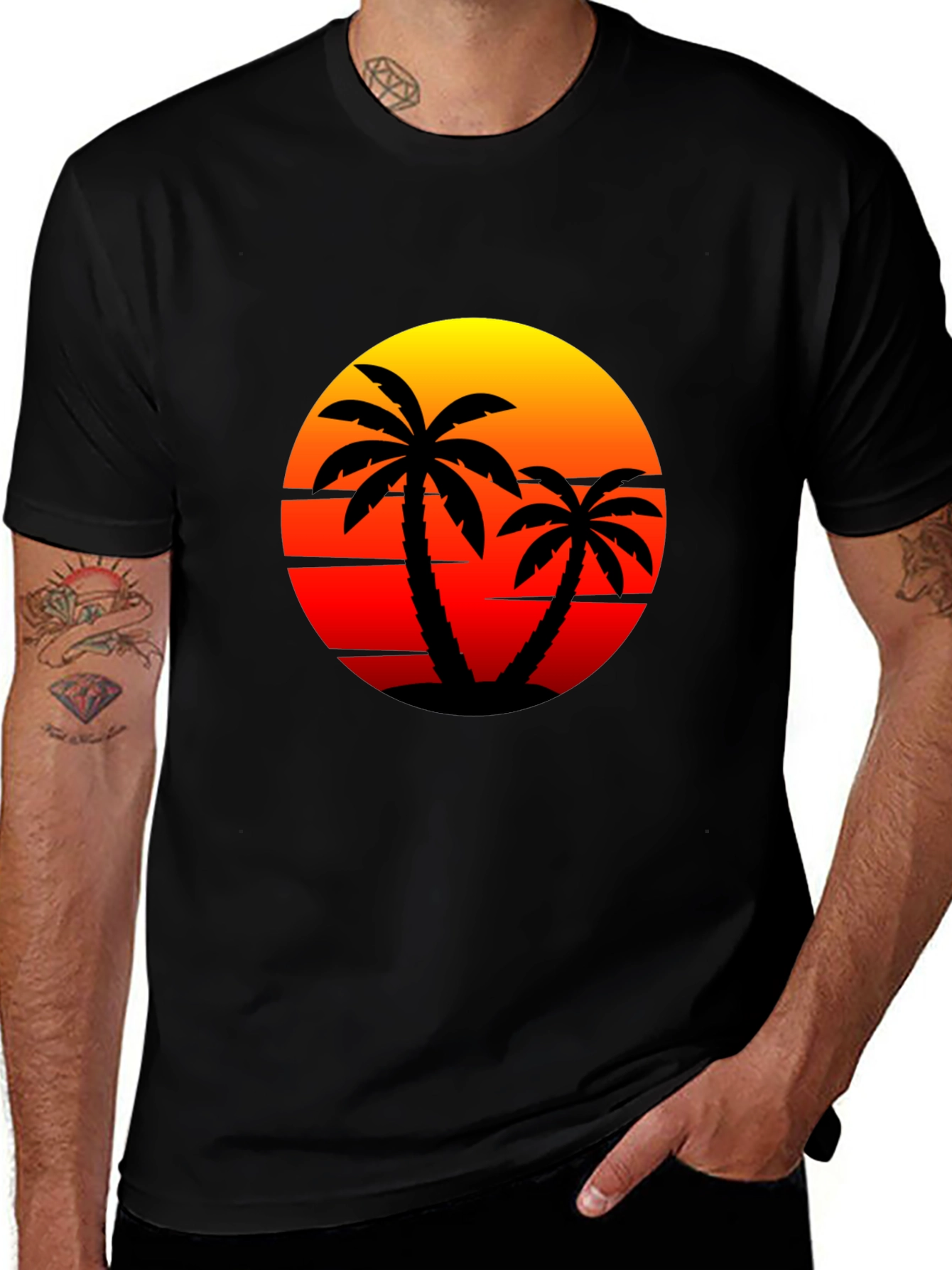 Sunset Palm Tee - Tropical Vibes Black T-Shirt