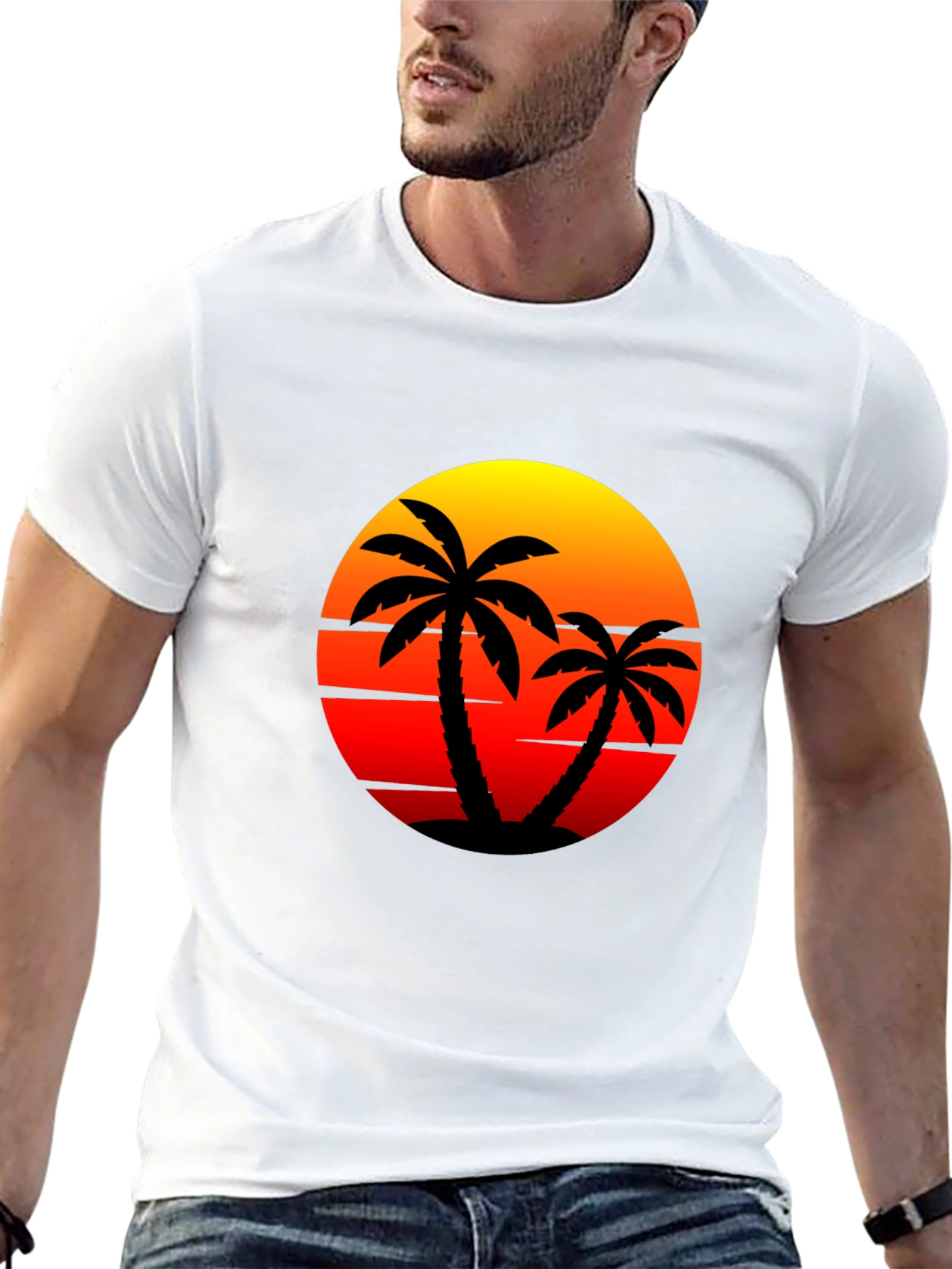 Sunset Palm Tee - Tropical Vibes Black T-Shirt
