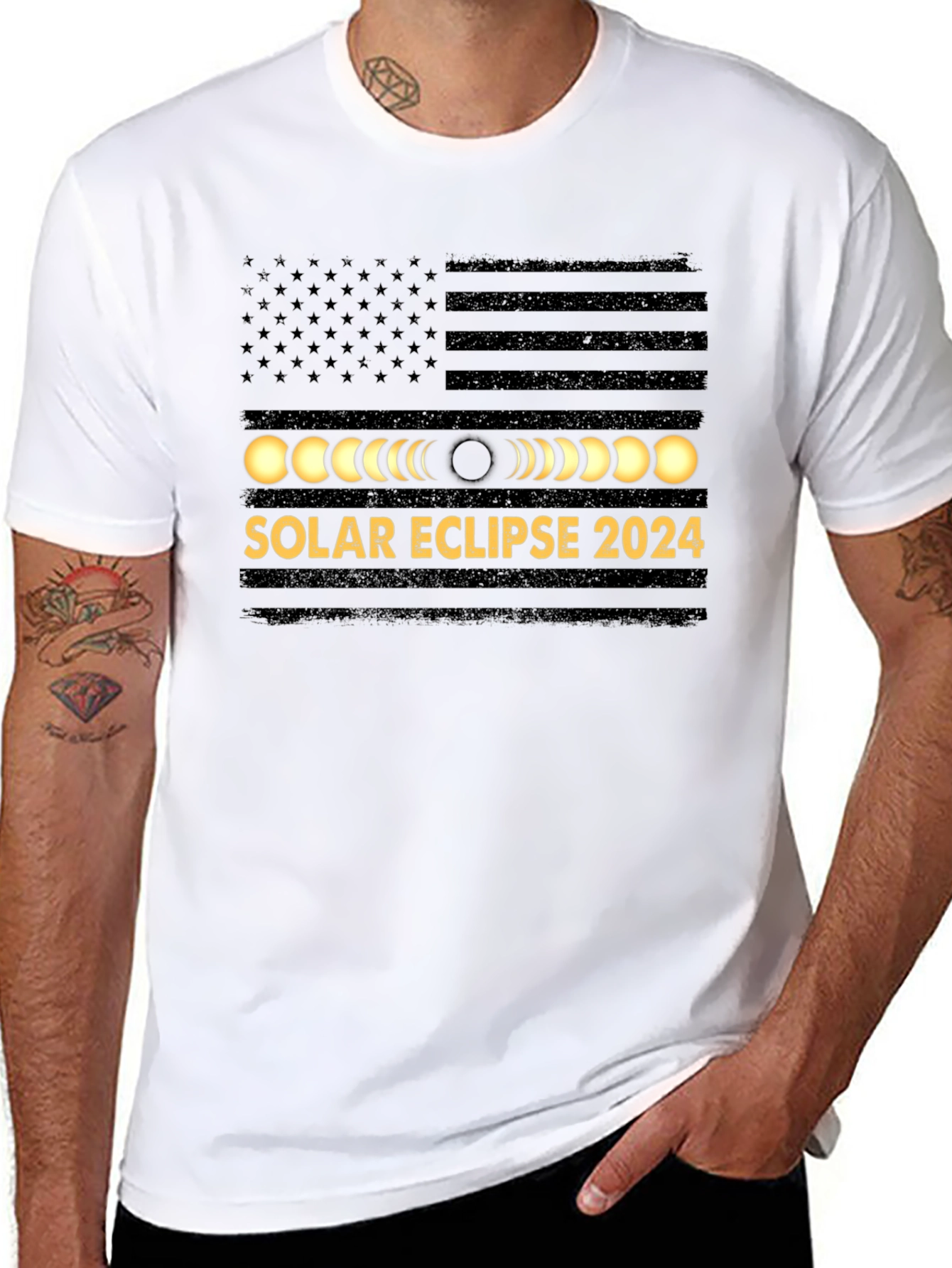 Solar Eclipse 2024 USA Flag Graphic Tee