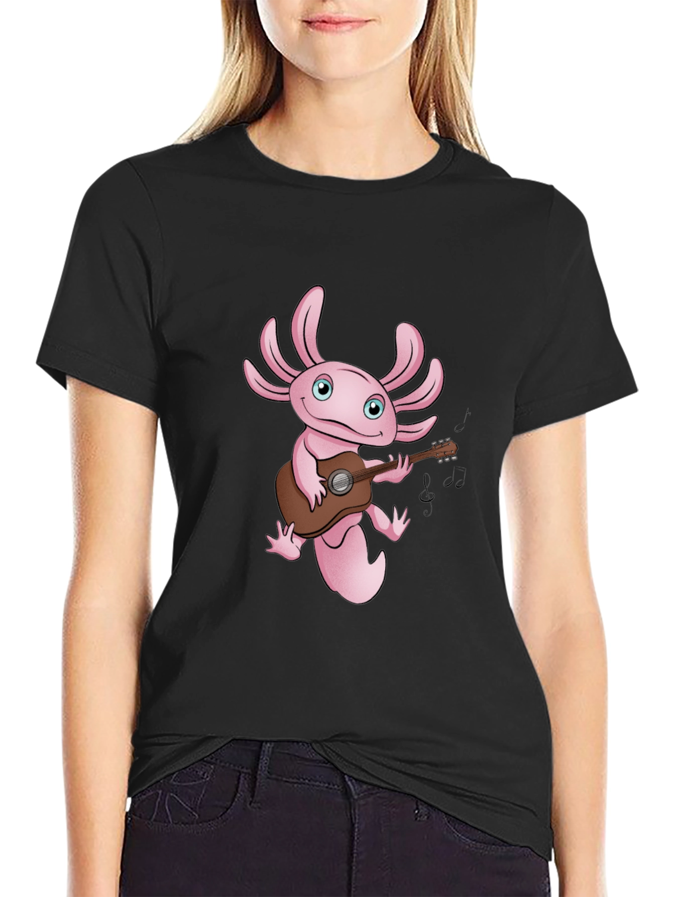 Axolotl Guitar Player Graphic T-Shirt - Black