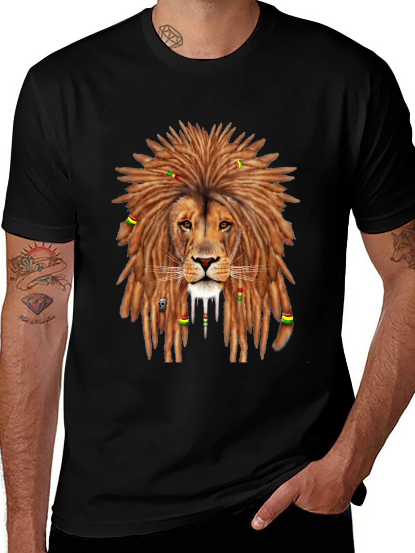 Rasta Lion Graphic Tee - Mens Black T-Shirt