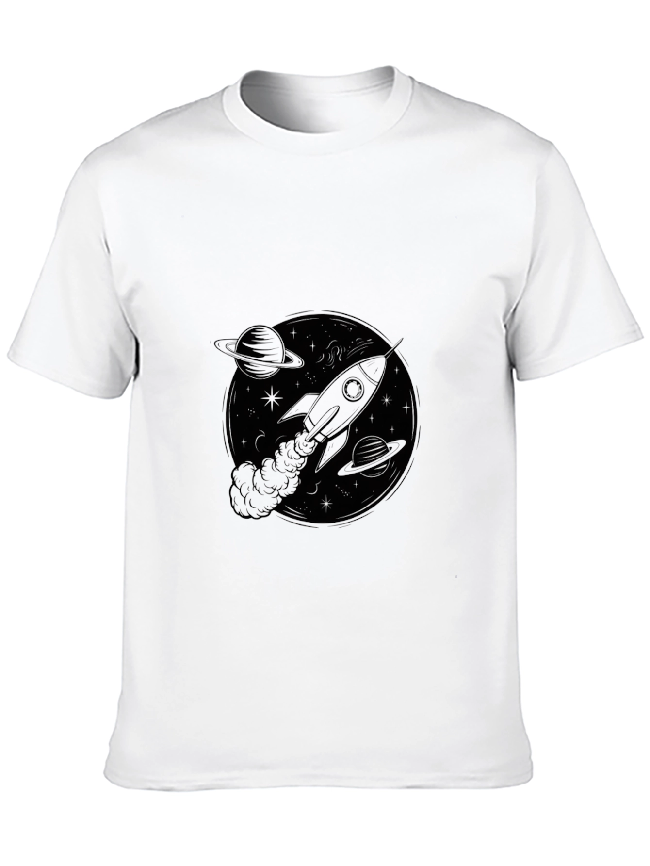 Rocket in Space Black T-Shirt