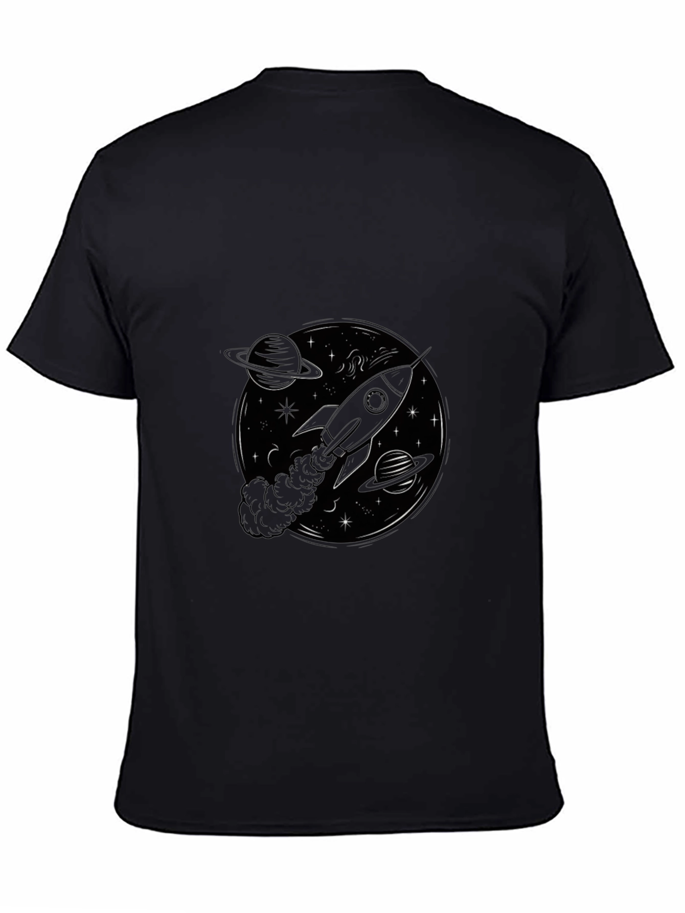 Rocket in Space Black T-Shirt