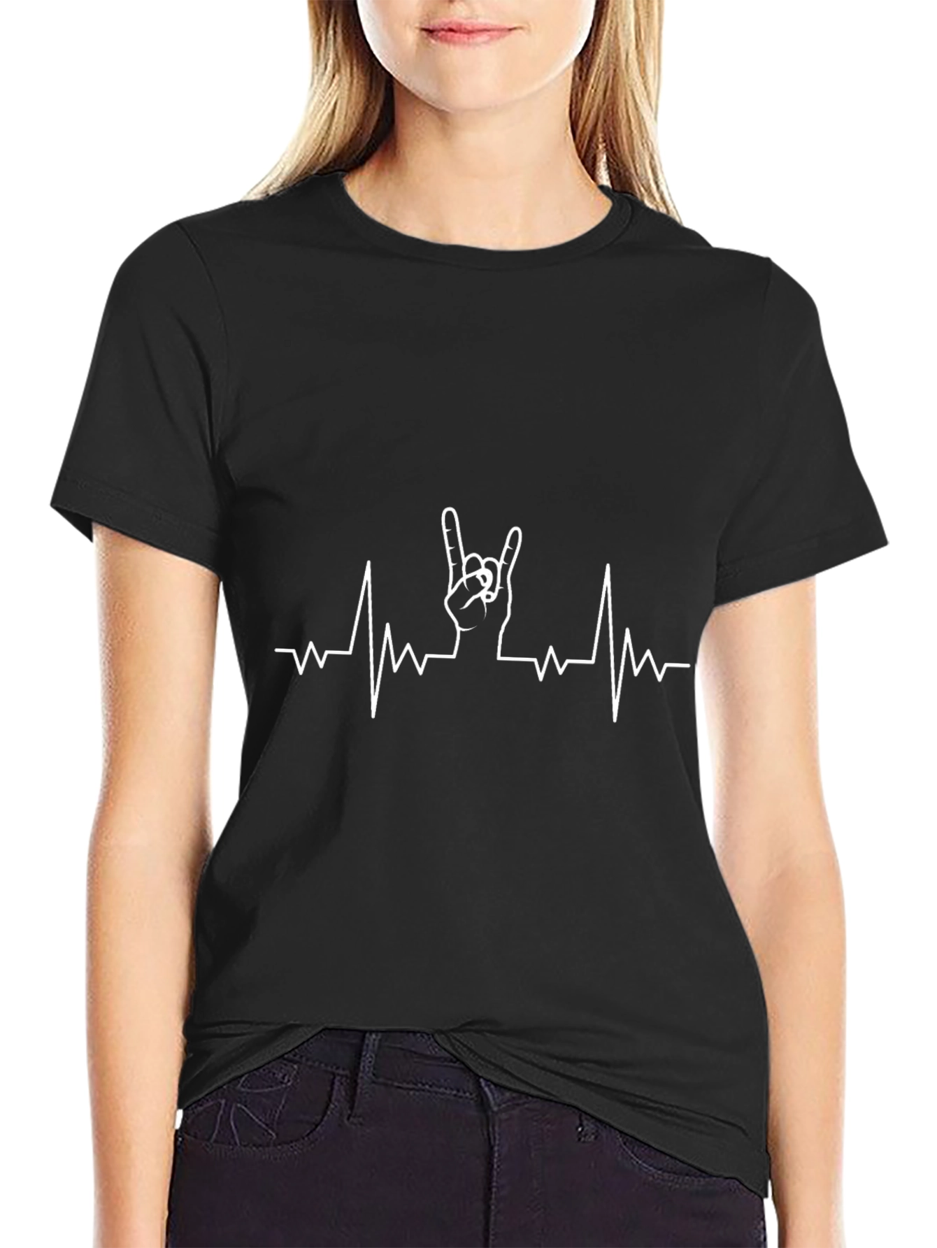 Rock On! Heartbeat Graphic Tee - Black