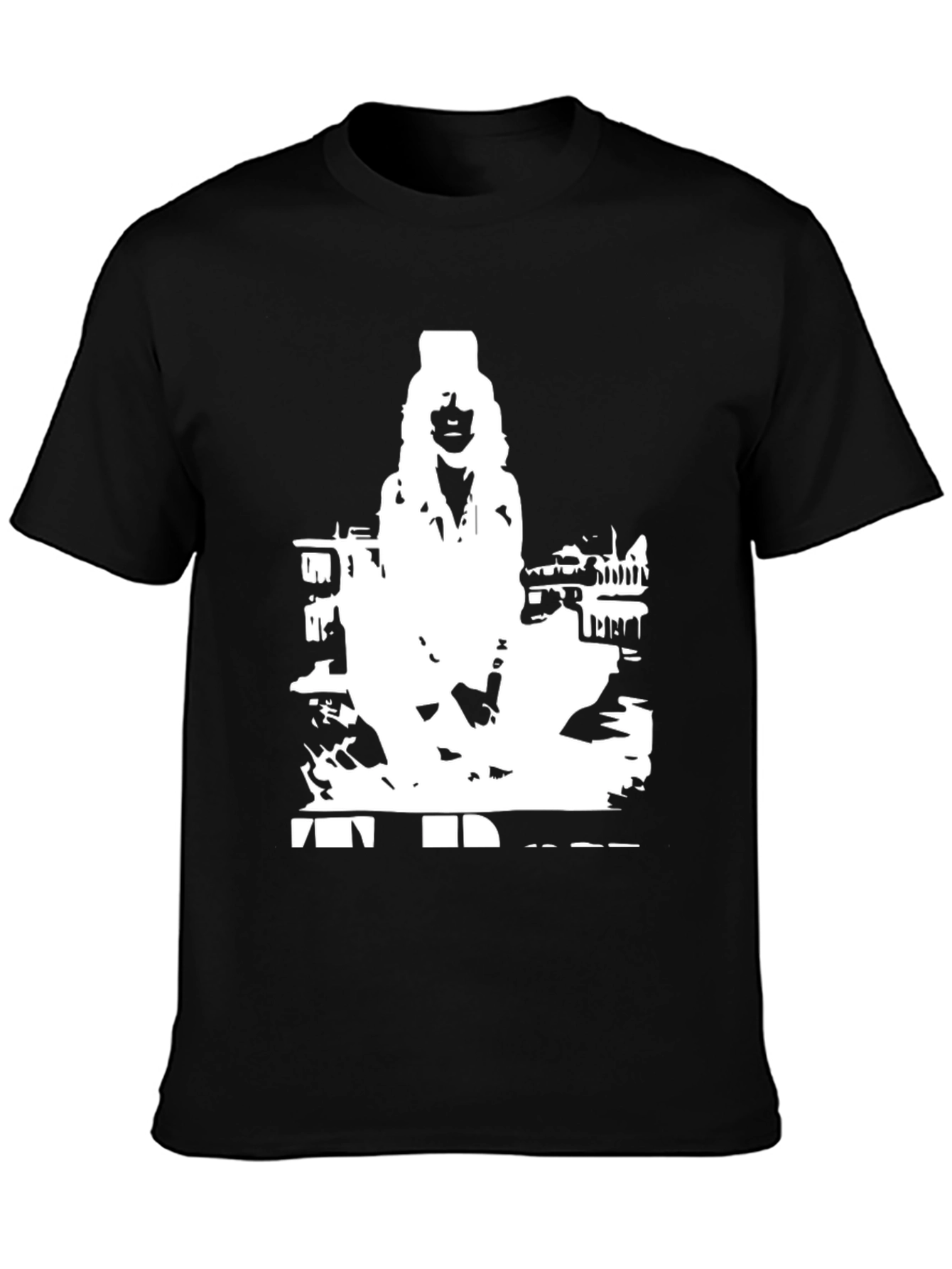 Black T-Shirt with White Figure Graphic Print