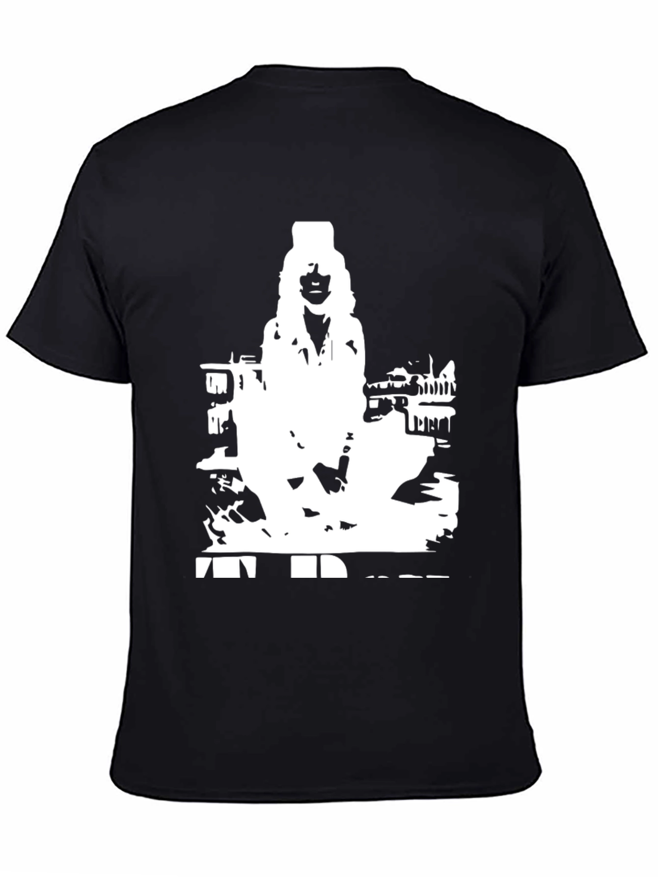 Black T-Shirt with White Figure Graphic Print