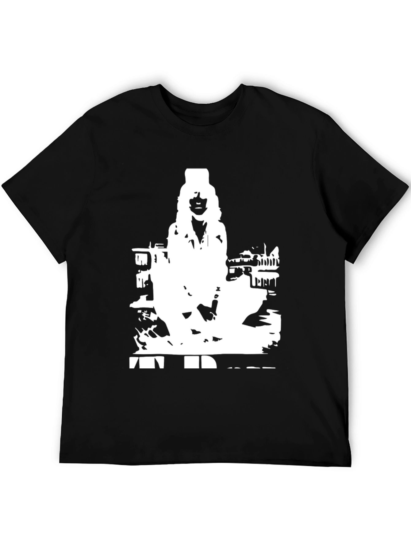 Black T-Shirt with White Figure Graphic Print