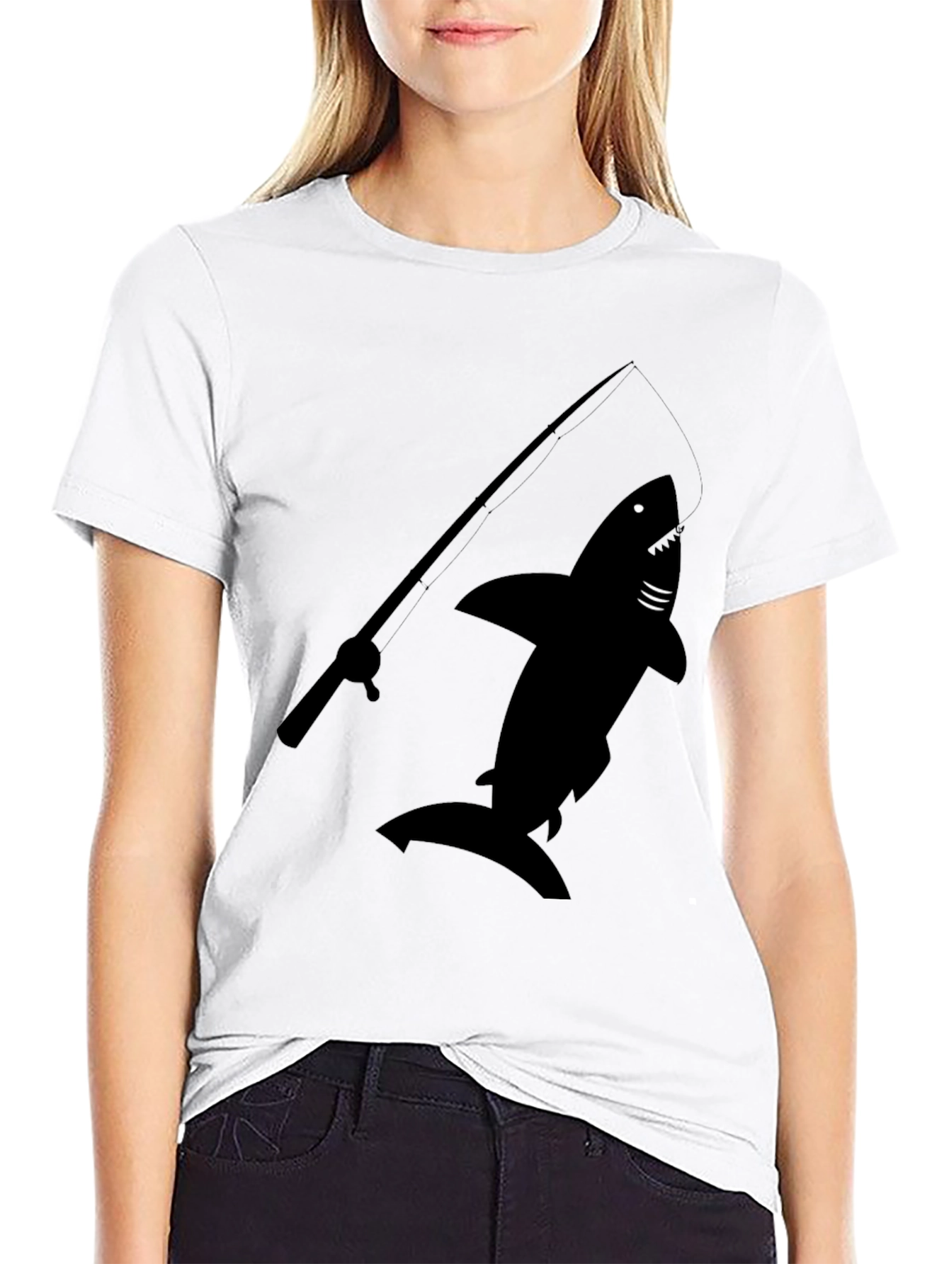 Shark Fishing Rod Graphic T-Shirt