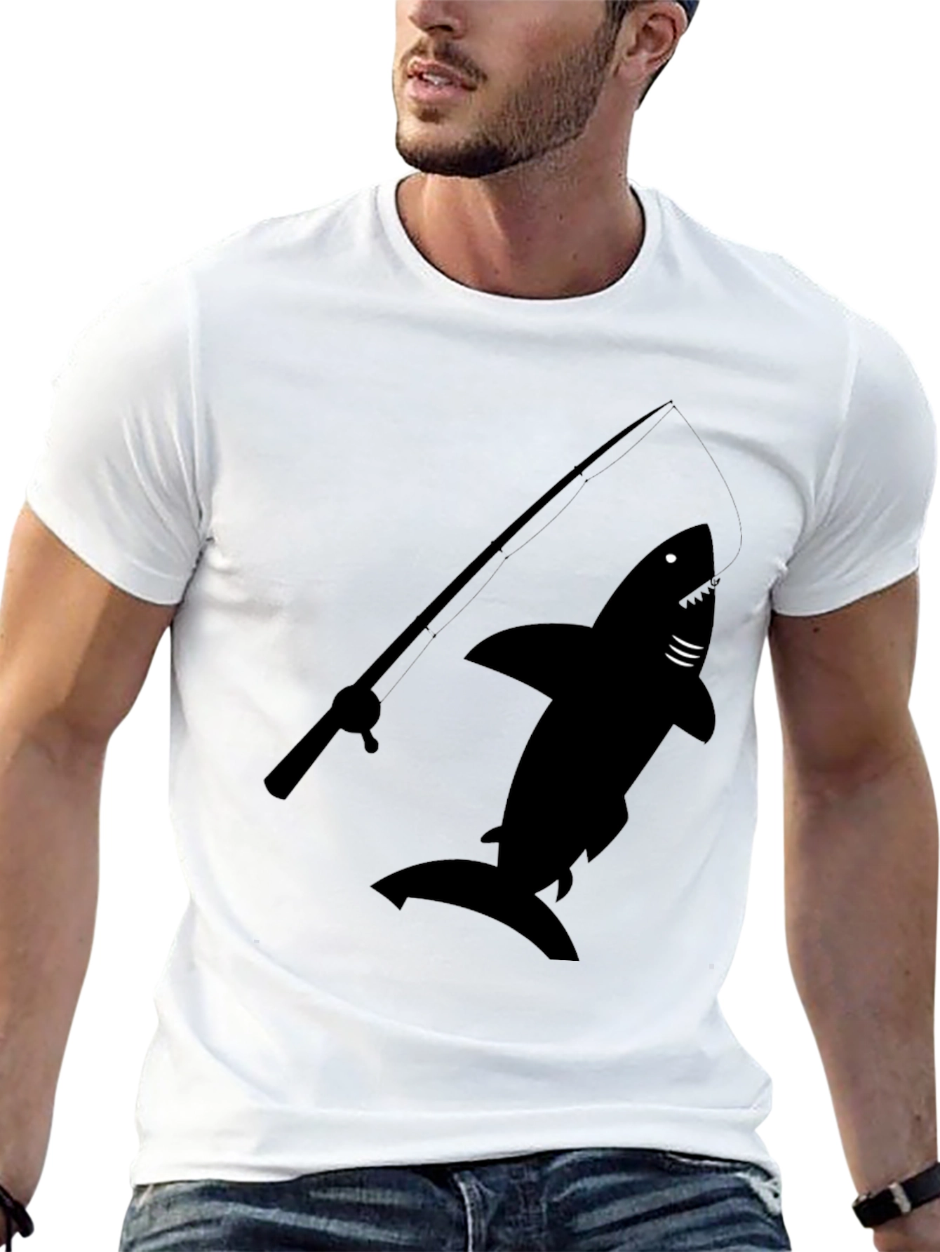 Shark Fishing Rod Graphic T-Shirt