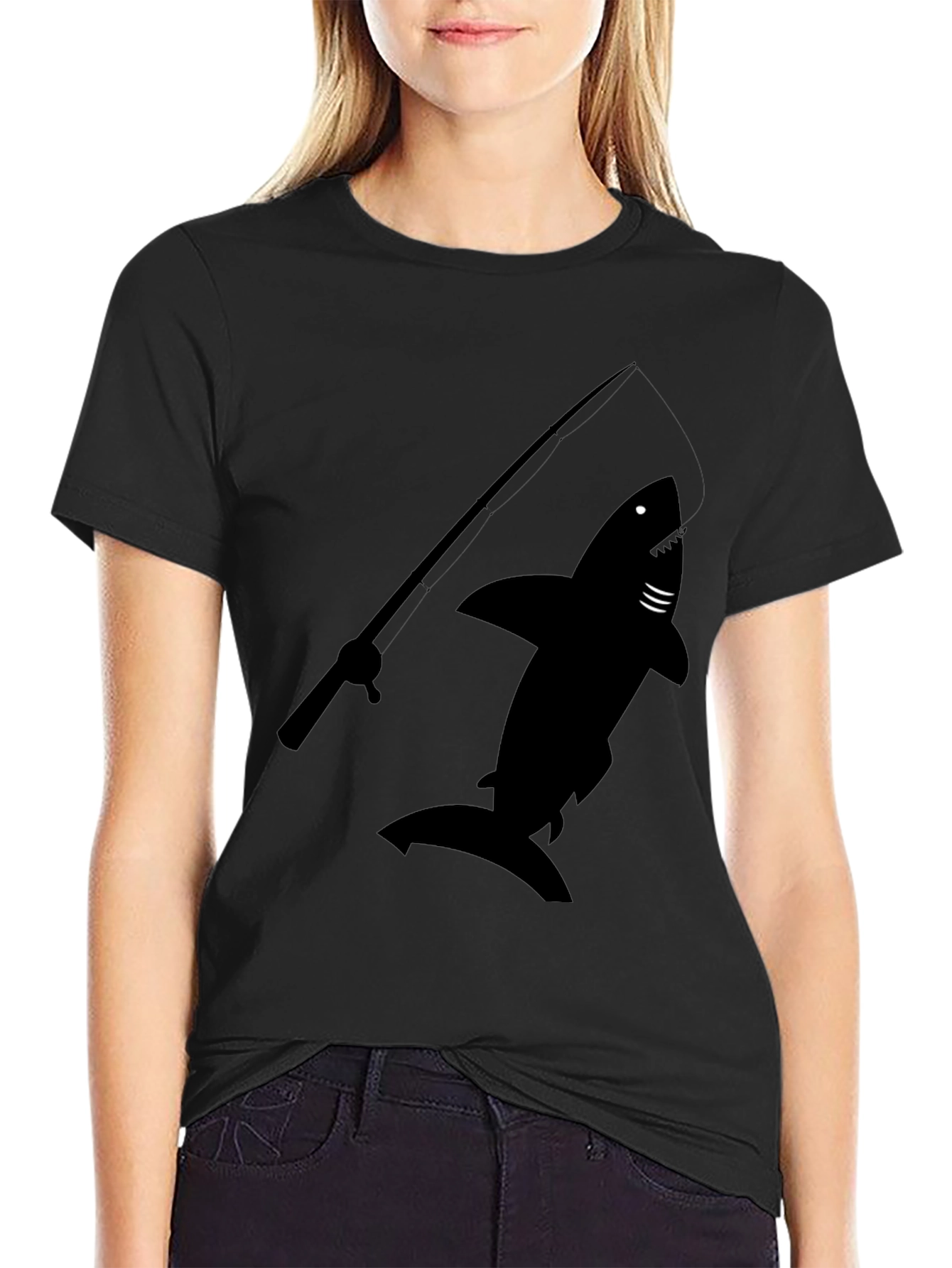 Shark Fishing Rod Graphic T-Shirt