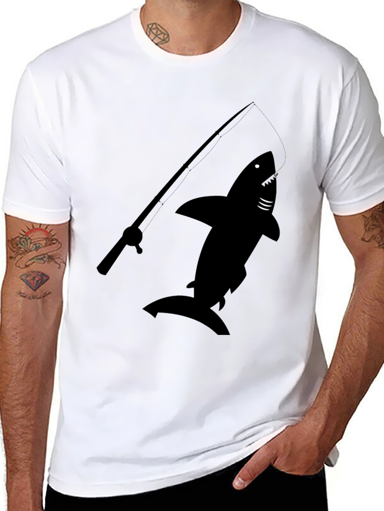 Shark Fishing Rod Graphic T-Shirt