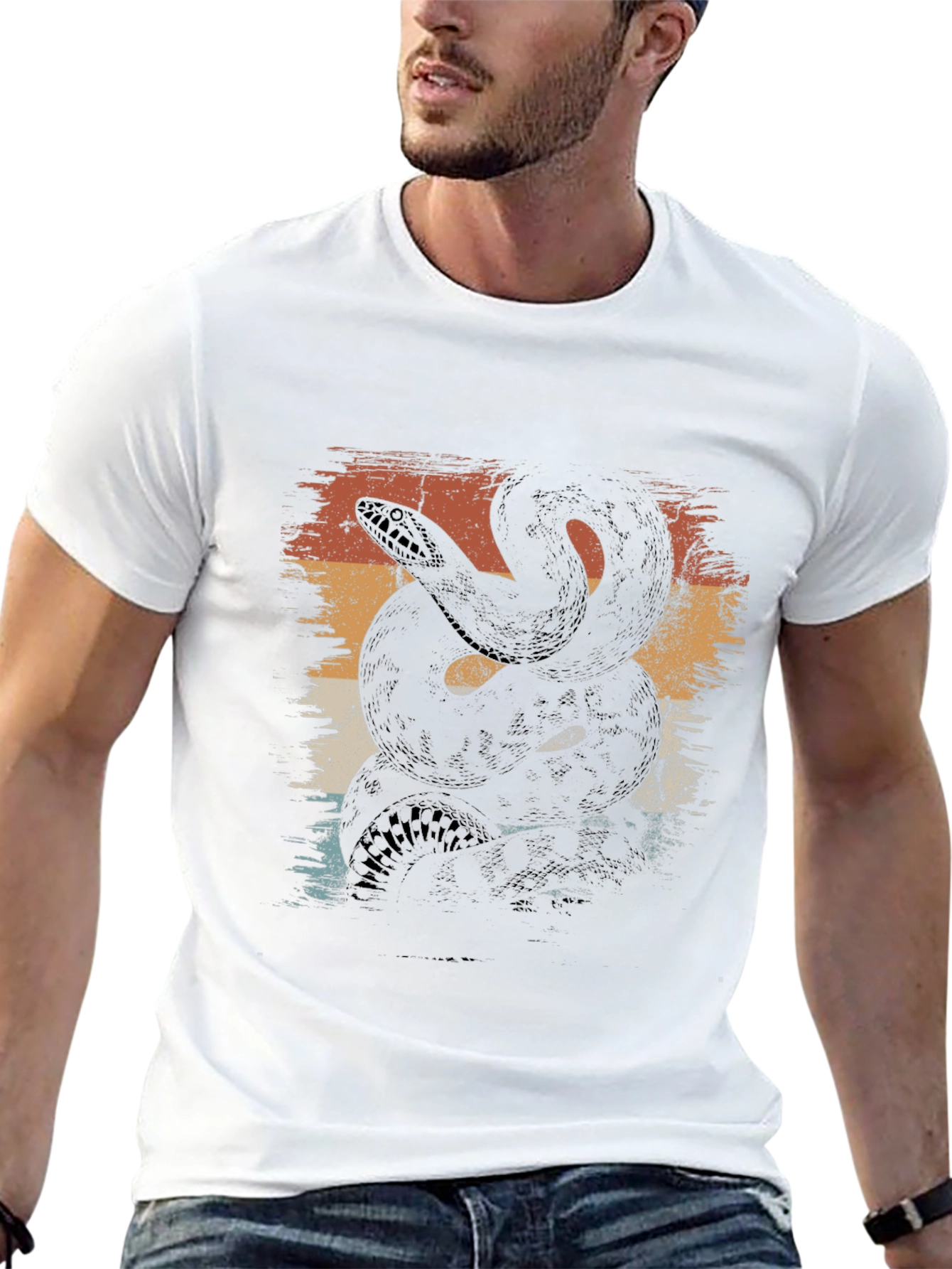 Retro Snake Graphic Tee - Black Cotton T-Shirt