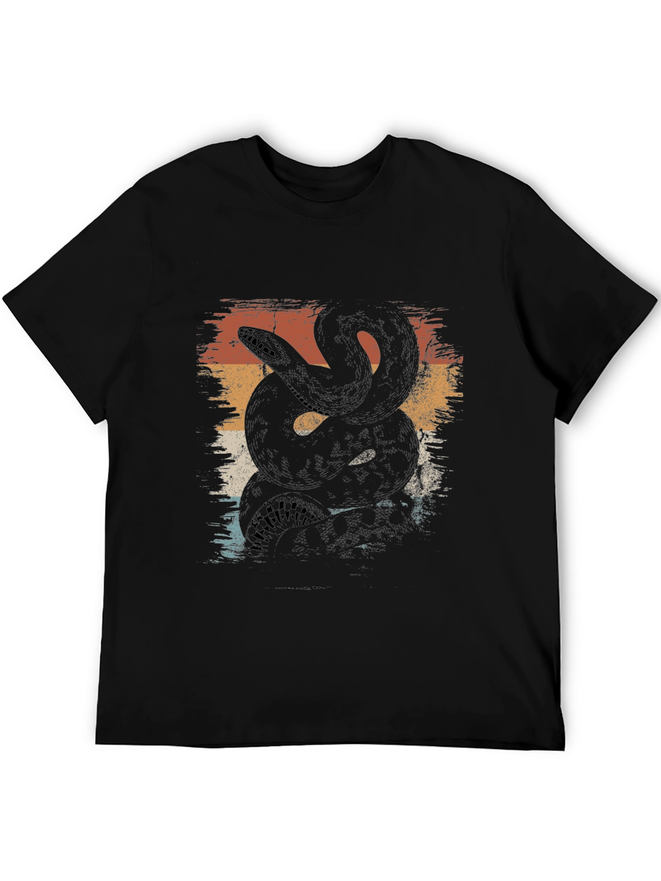 Retro Snake Graphic Tee - Black Cotton T-Shirt