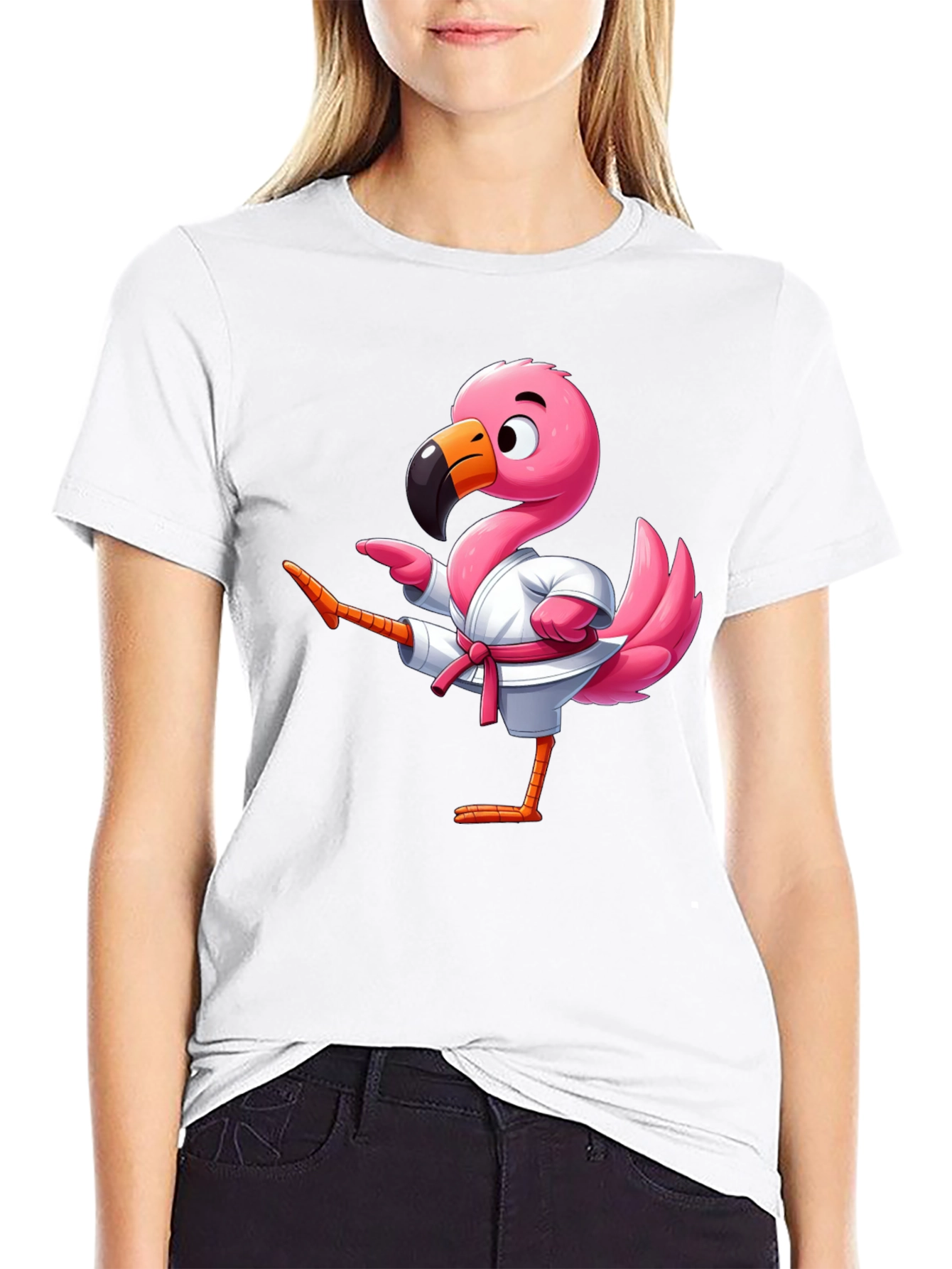 Karate Flamingo Black T-Shirt