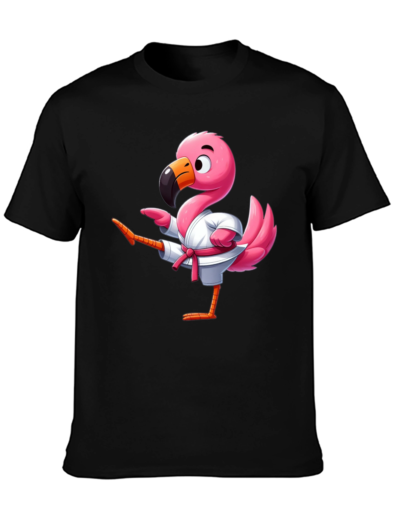 Karate Flamingo Black T-Shirt