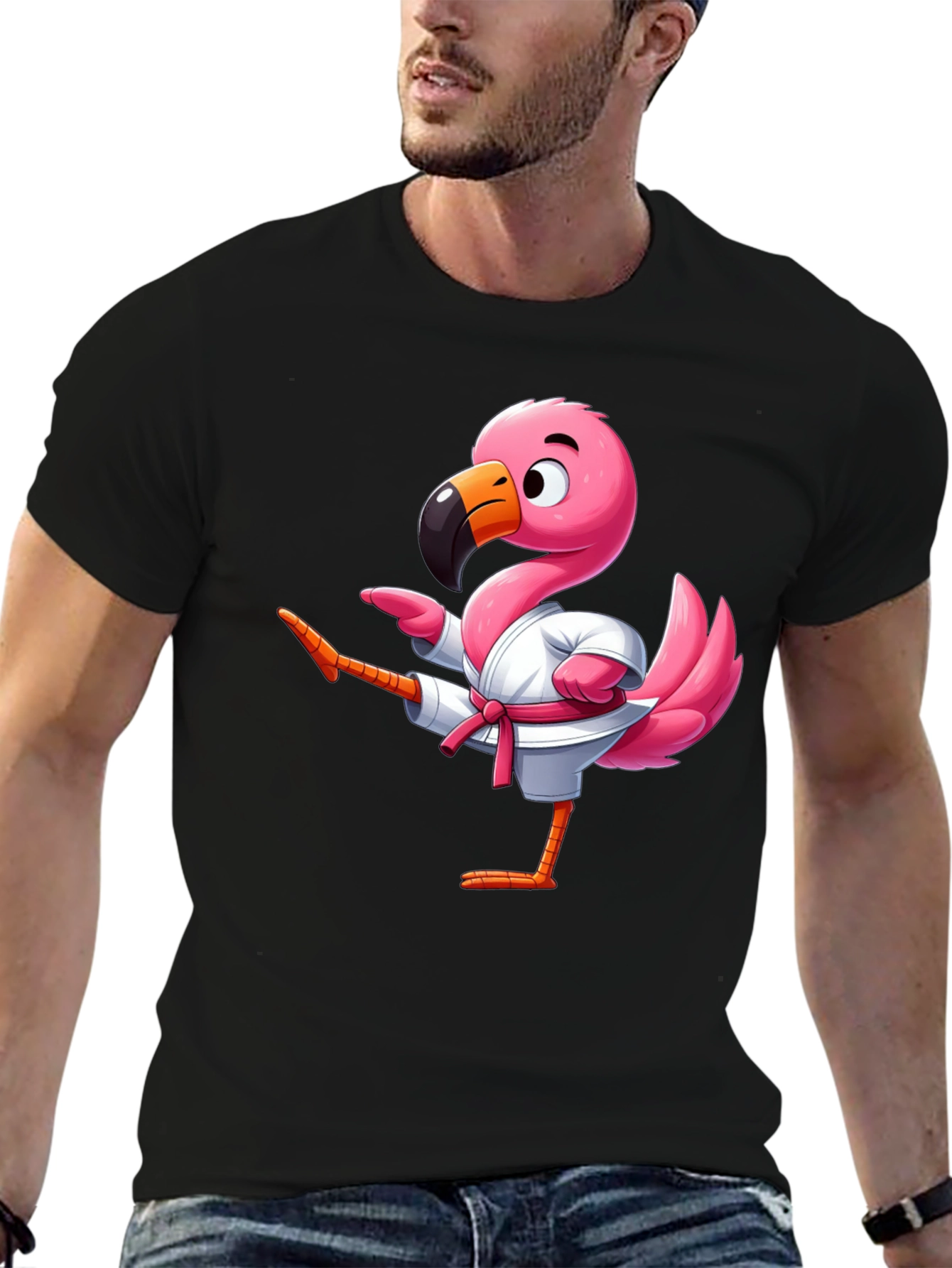 Karate Flamingo Black T-Shirt