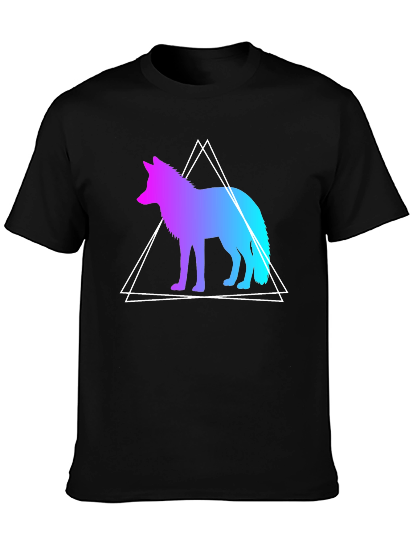 Geometric Wolf Graphic Tee - Black Cotton