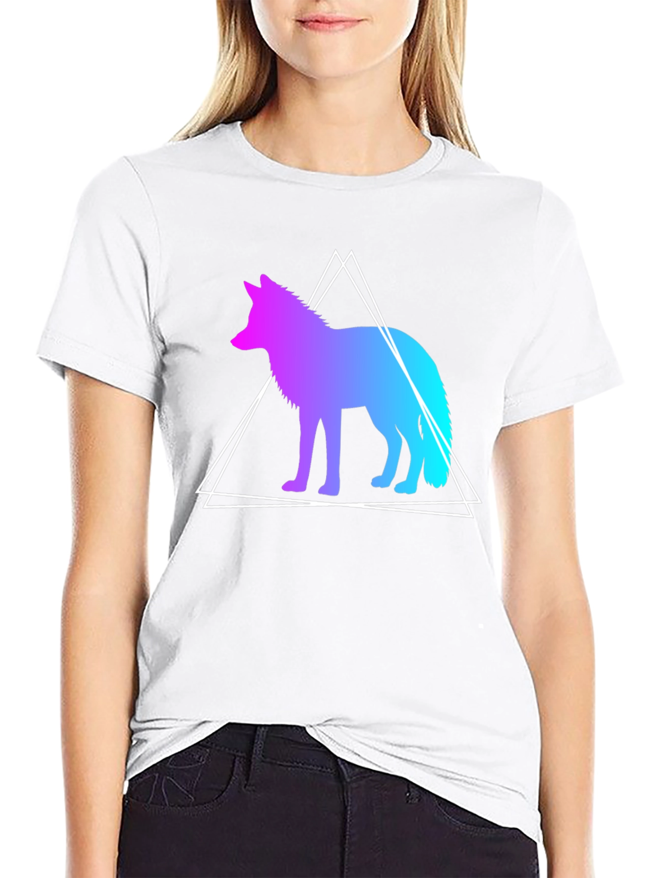 Geometric Wolf Graphic Tee - Black Cotton