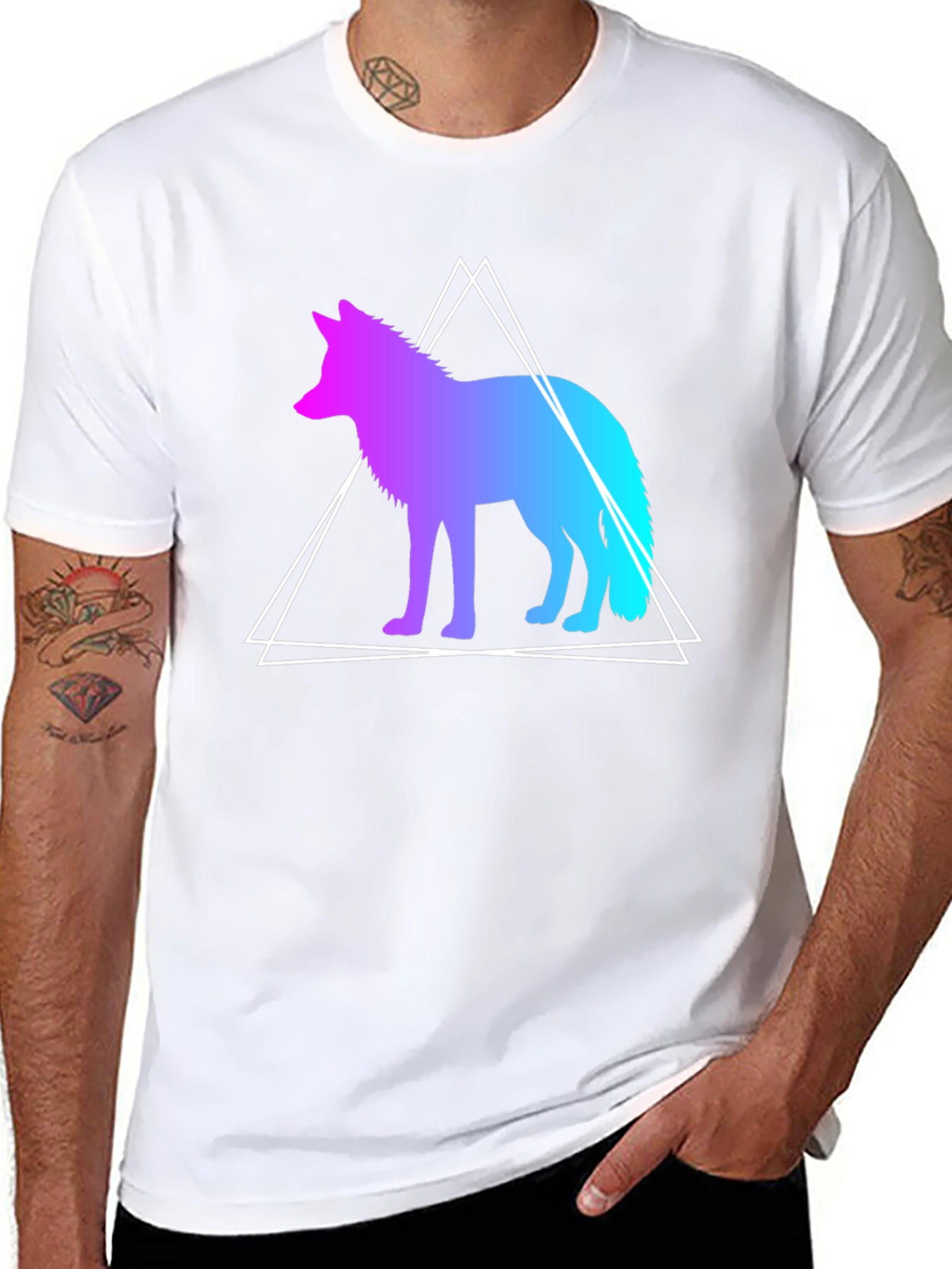 Geometric Wolf Graphic Tee - Black Cotton