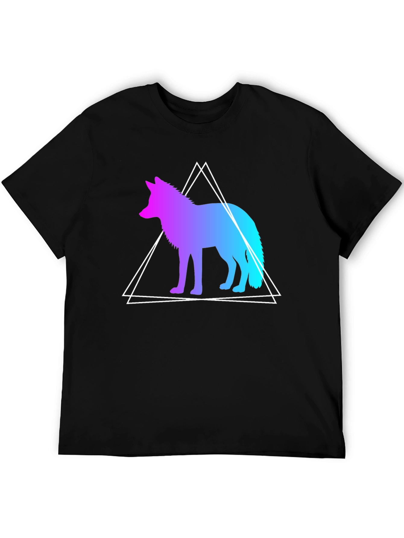 Geometric Wolf Graphic Tee - Black Cotton