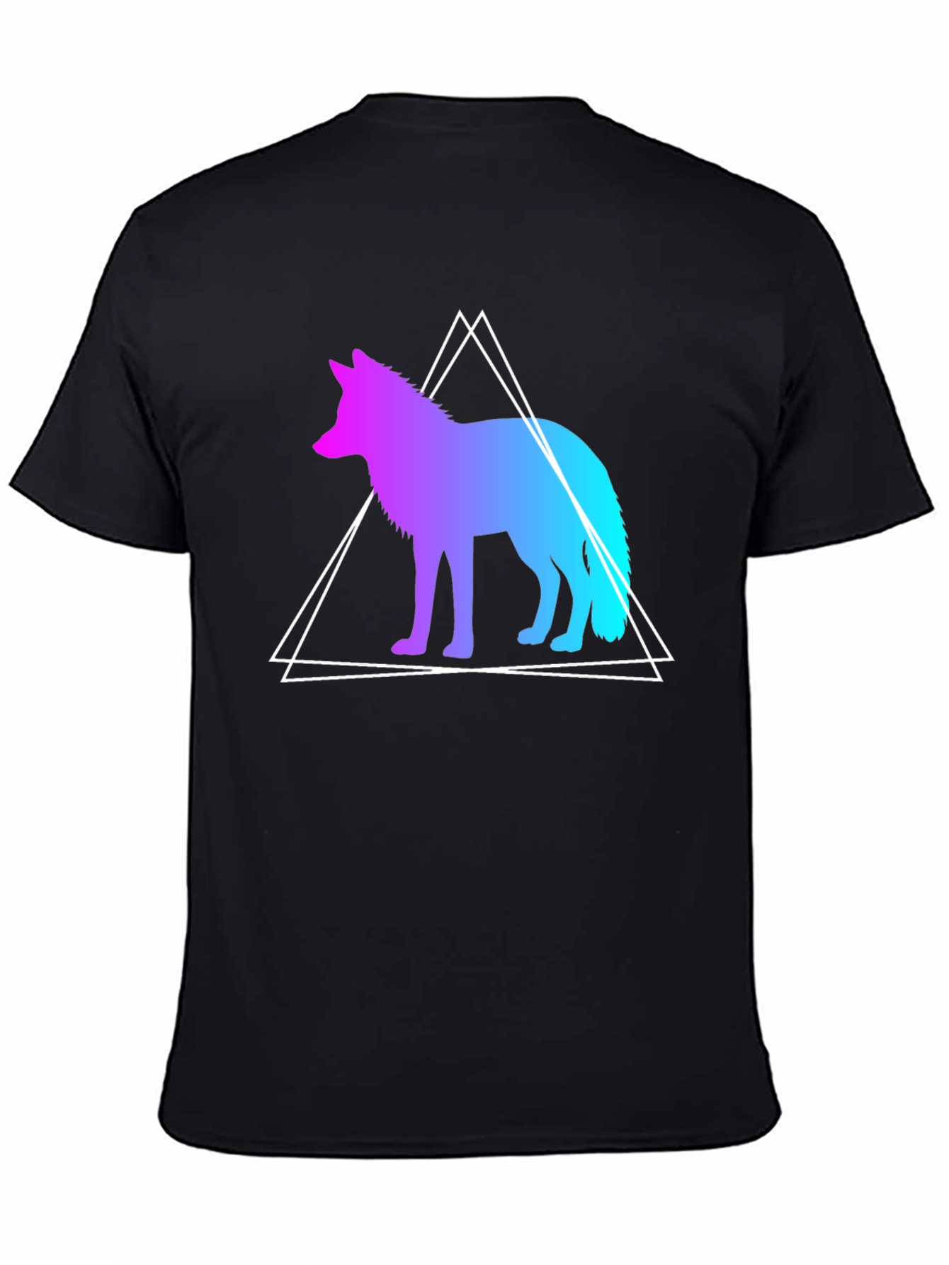 Geometric Wolf Graphic Tee - Black Cotton