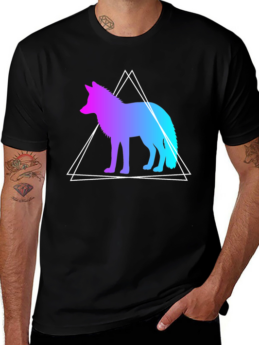 Geometric Wolf Graphic Tee - Black Cotton