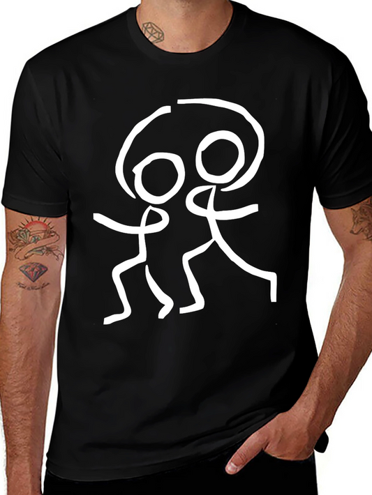 Stick Figure Graphic Tee - Black Cotton Blend