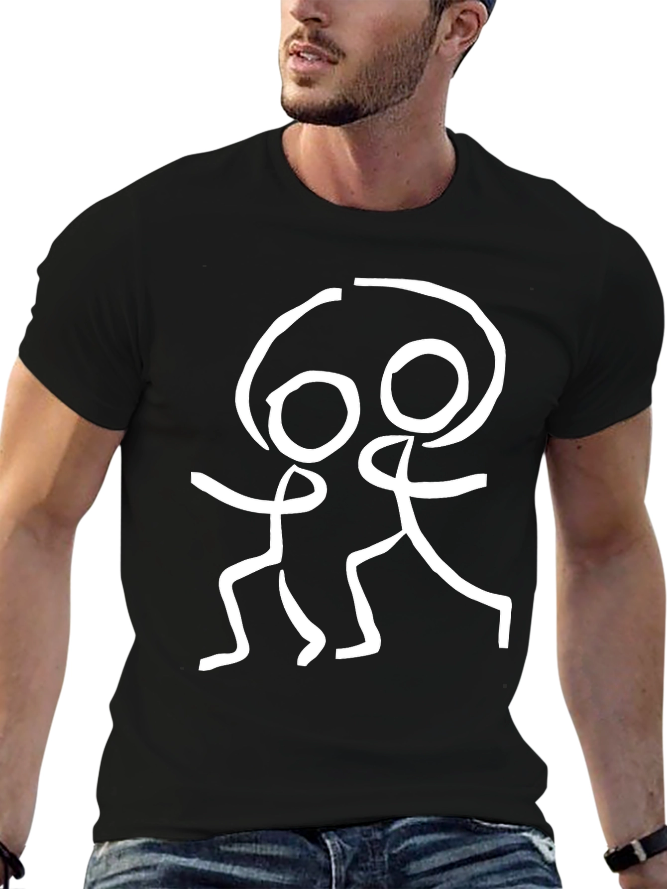 Stick Figure Graphic Tee - Black Cotton Blend