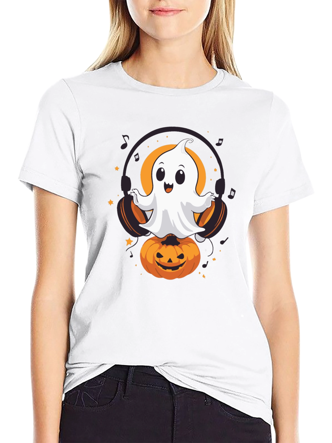 Halloween Ghost on Pumpkin T-Shirt