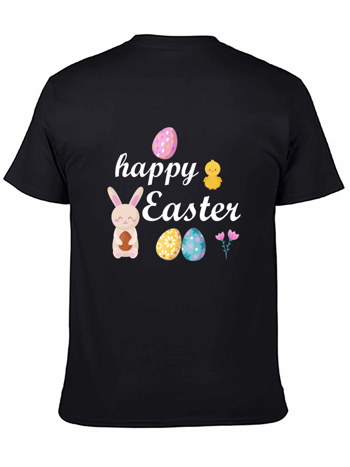 Happy Easter Black T-Shirt with Festive Design