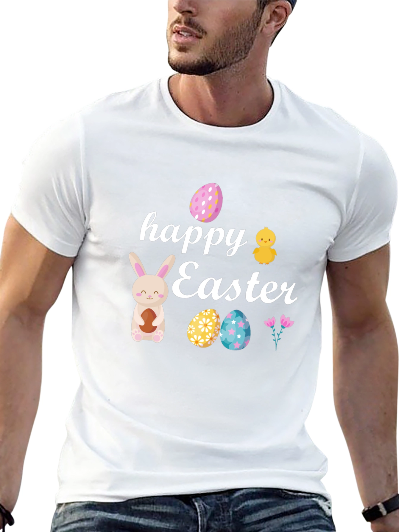 Happy Easter Black T-Shirt with Festive Design