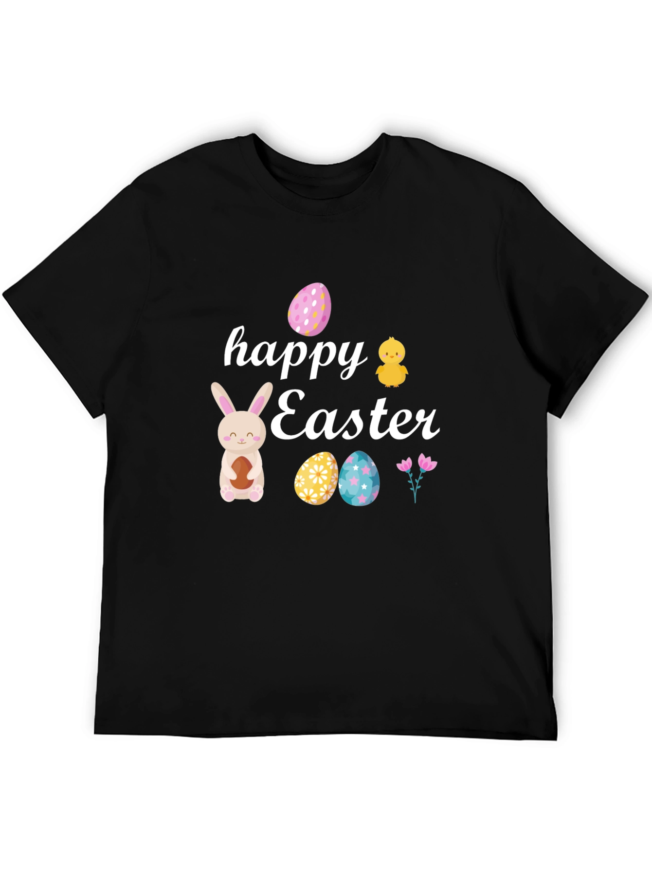 Happy Easter Black T-Shirt with Festive Design