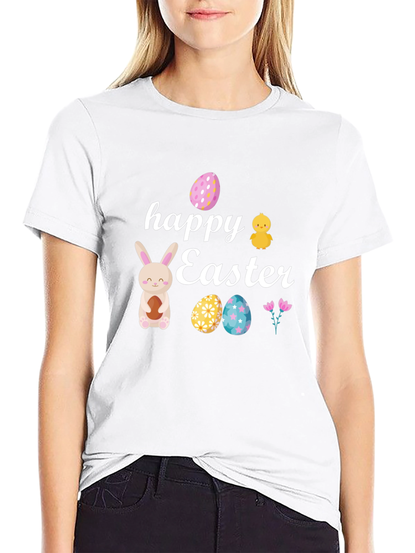 Happy Easter Black T-Shirt with Festive Design